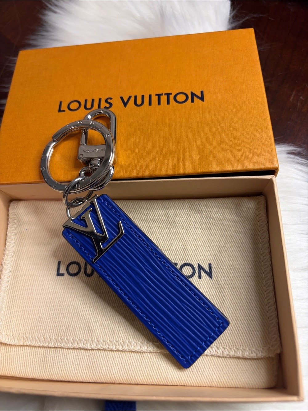 Louis Vuitton Royal Blue Epi Leather LV Key Holder/Bag charm with silver har
